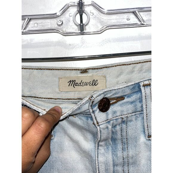 Madewell Womens High-Rise Distressed Denim Shorts Light Wash Frayed Hem Size 28 - Picture 2 of 8